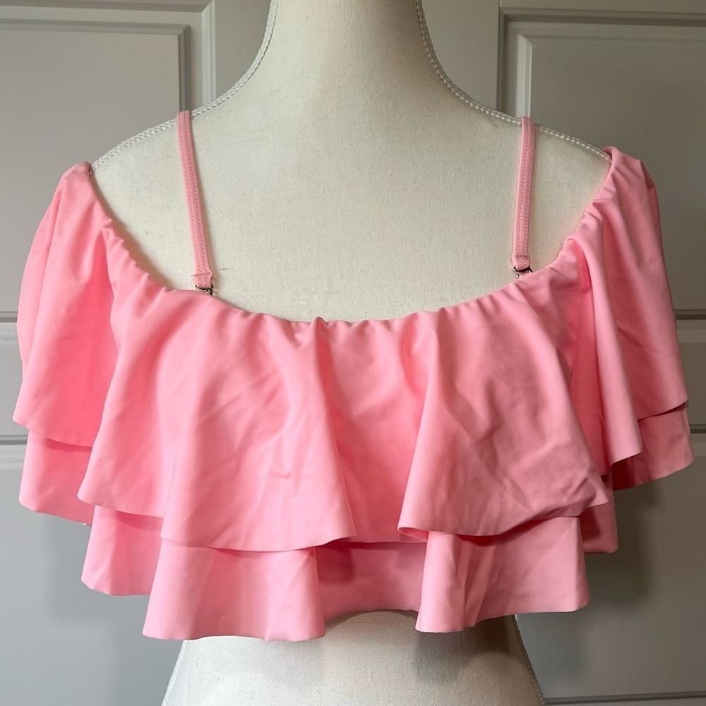Pink Ruffle Layered Swim Bikini‎ Top Adjustable Straps Y2K Summer Beach SM